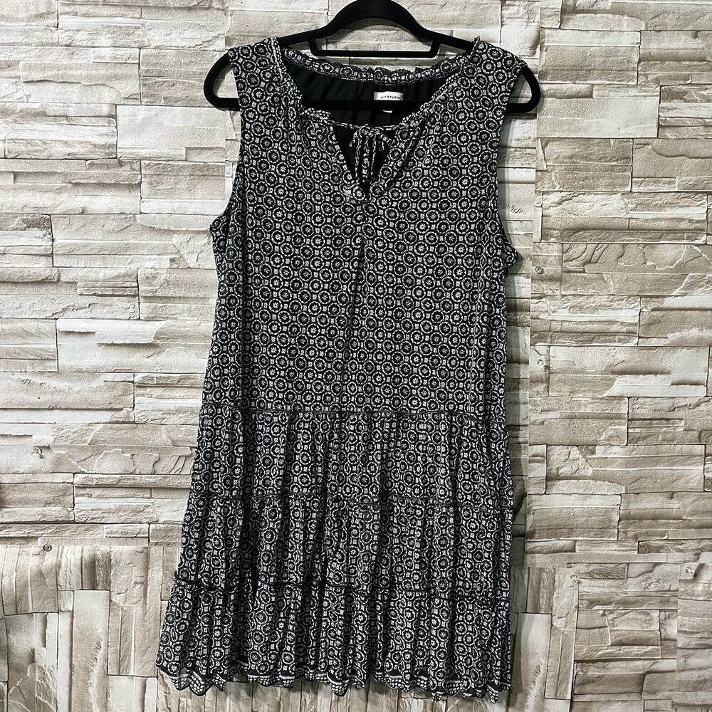 Max Studio Sleeveless Ruffle Neck Geometric Printed Dress Size Large Summer